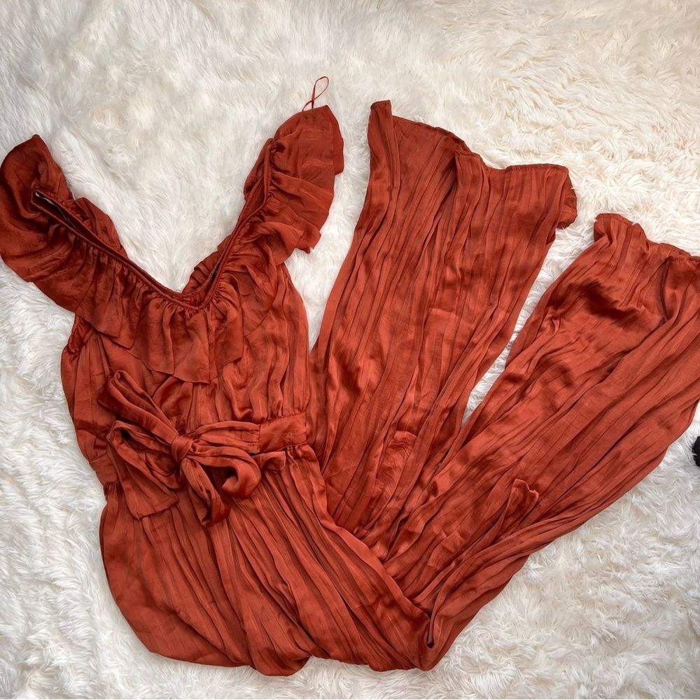 Zara Burnt Orange Wide Leg Jumpsuit - Picture 2 of 5